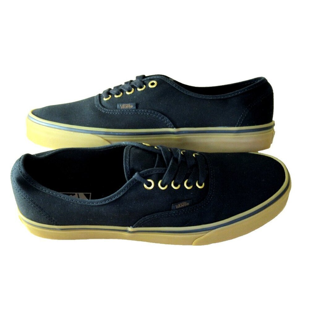 Vans Men's Authentic Black Rubber Canvas Gum Bottom Skate Boat shoes Sizes NIB